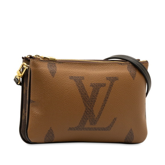 Louis Vuitton Double Brown Zip Pochette Bag Giant Reverse Shoulder - Picture 1 of 11